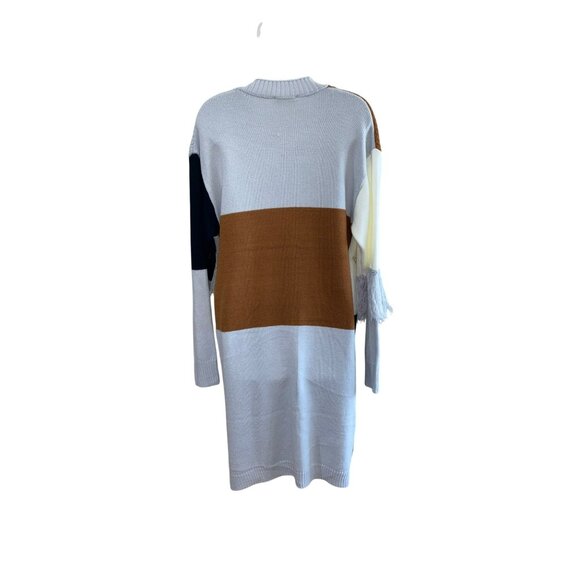 New Colorblock Long Cardigan With Fringe & Star Detail Button Closure Sunshine & - Picture 3 of 12